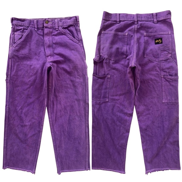 Stan Ray Purple Wide Leg Raw Hem Cargo Utility Painters Pants 27.5” Waist - Picture 1 of 11